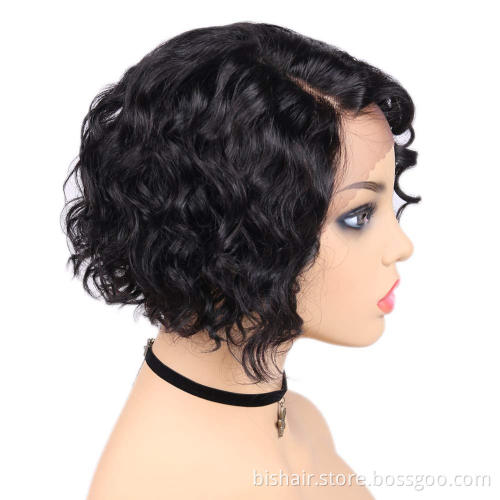Real Human Hair Curly Hair Bob Wig 4x4 Front Lace Wig Short Wave Band Elastic Lace Front Lace Wig Natural Black Smooth Hair
